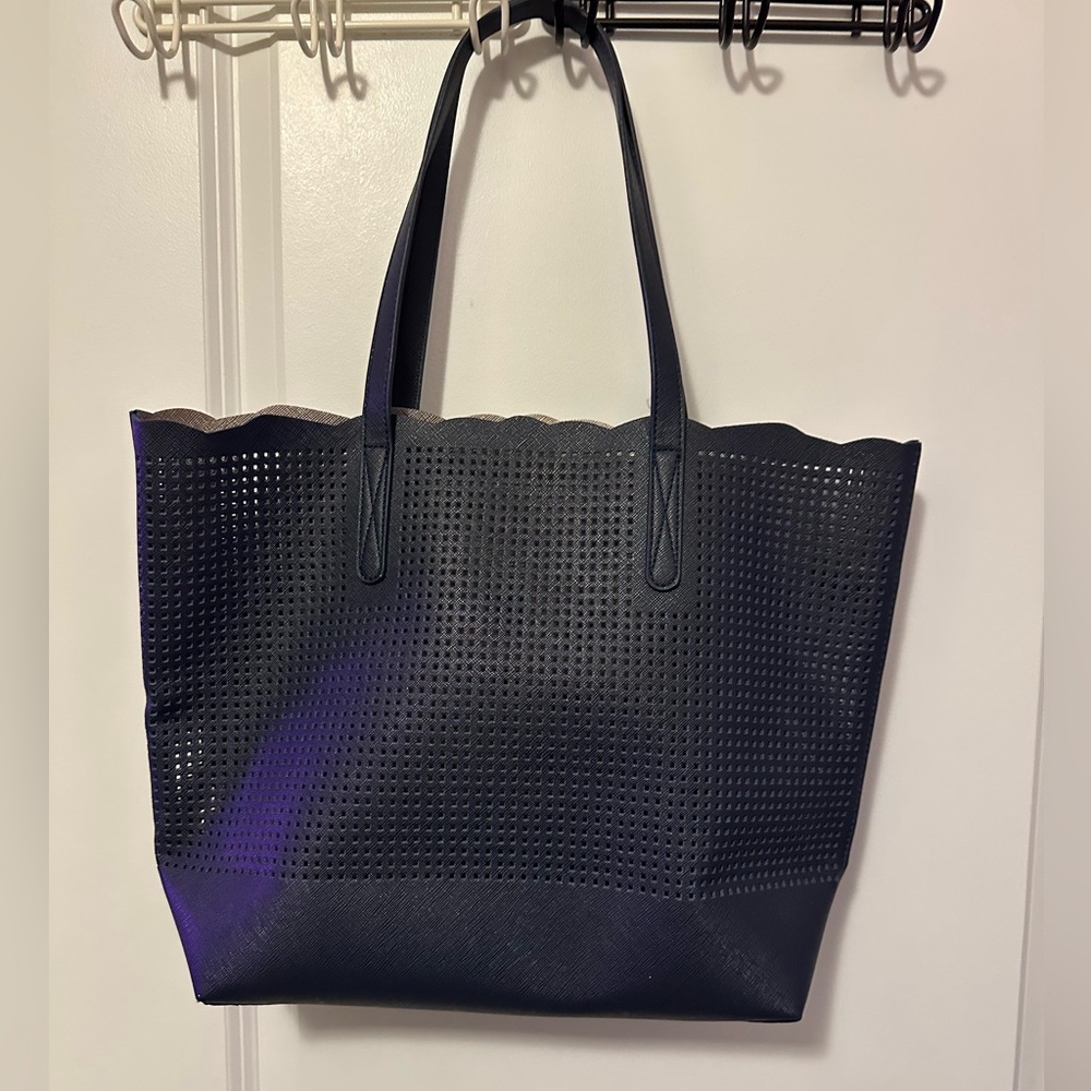 Neiman Marcus Navy Perforated Tote
